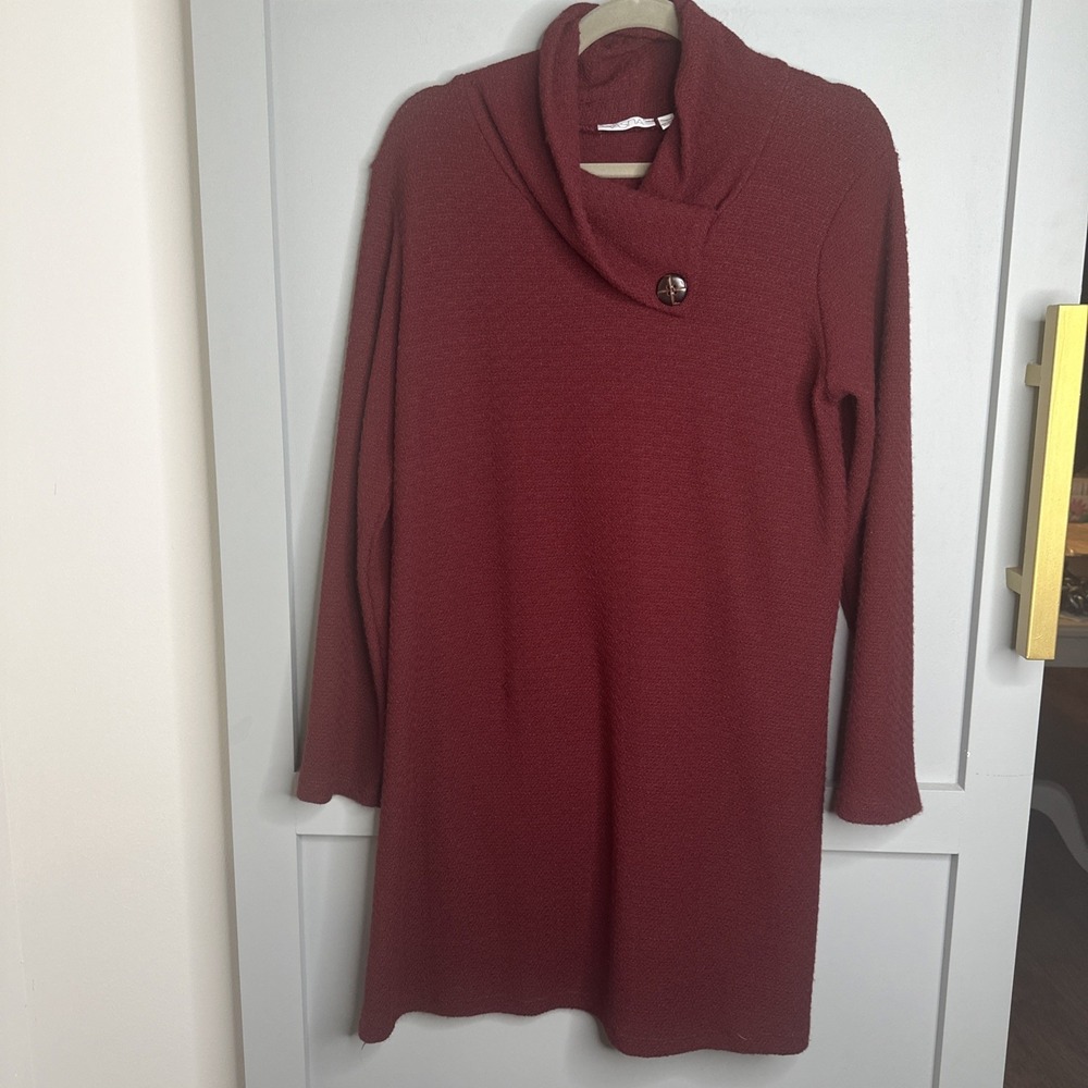 Womens Dresses Medium VASNA Made‎ in Italy Red Textured Cowl Neck Long Sleeve
